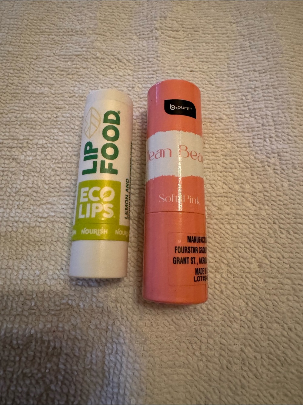 Eco Lips Lip Food & b.pure Cream Stick Duo - White & Coral Pink